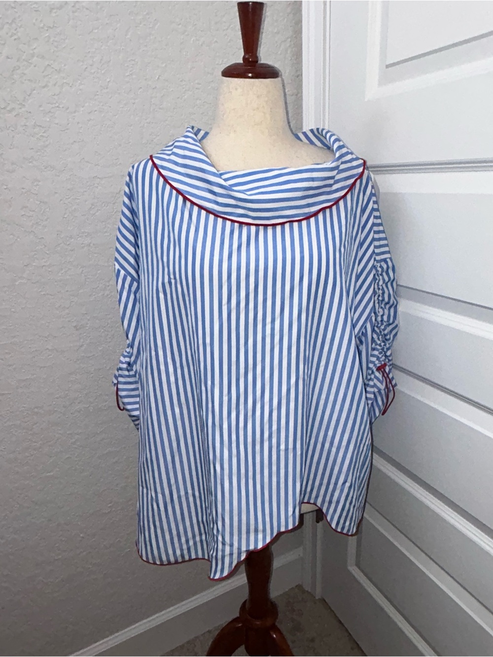 IC Collection Drawing Sleeve Stripe Print Boxy Asymmetrical Blouse Shirt Top